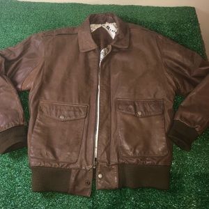 Preston & York Leather Bomber Jacket Sz Large